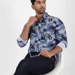 JADE BLUE Slim Fit Printed Spread Collar Long Sleeves Cotton Casual Shirt-image-97