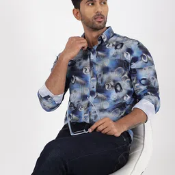 JADE BLUE Abstract Cutaway Collar Regular Slim Fit Cotton Casual Shirt-image-39
