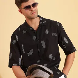 HERE&NOW Spread Collar Slim Fit Printed Cotton Casual Shirt-image-6