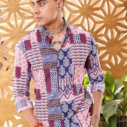 The Indian Garage Co Slim Fit Geometric Printed Pure Cotton Casual Shirt-image-80