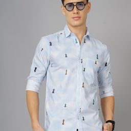 PAUL STREET Standard Slim Fit Conversational Printed Spread Collar Cotton Casual Shirt-image-88