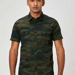 Mufti Slim Fit Camouflage Printed Pure Cotton Casual Shirt-image-64