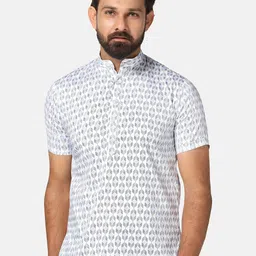 TAHVO Geometric Printed Smart Slim Fit Cotton Casual Shirt-image-12