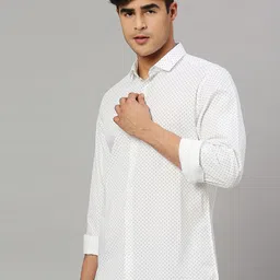 Mast & Harbour White Classic Micro Ditsy Printed Slim Fit Casual Shirt-picture-2