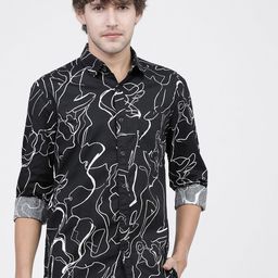 HIGHLANDER Men Black Slim Fit Opaque Printed Casual Shirt-image-66