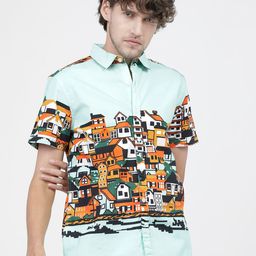 HIGHLANDER Men Green Slim Fit Opaque Printed Casual Shirt-image-38