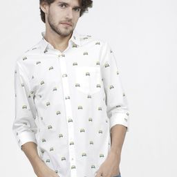 HIGHLANDER Men White Slim Fit Opaque Printed Casual Shirt-image-73