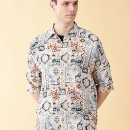 VALEN CLUB Men Abstract Printed Spread Collar Comfort Casual Shirt-image-127