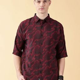 VALEN CLUB Men Abstract Printed Spread Collar Comfort Casual Shirt-image-102