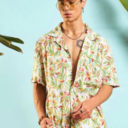 MASCLN SASSAFRAS Unisex Relaxed Floral Opaque Printed Casual Shirt-image-99