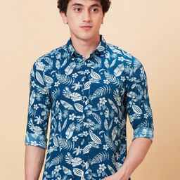 Being Human Slim Fit Floral Printed Spread Long Roll Up Sleeves Collar Casual Shirt-image-99
