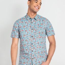 Flying Machine Men Slim Fit Floral Printed Cotton Linen Casual Shirt-picture-28