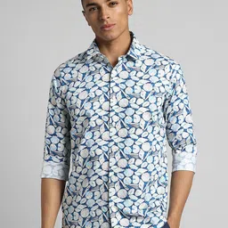 SIMON CARTER LONDON  Slim Fit Floral Printed Opaque Cotton Casual Shirt-image-12