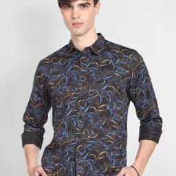 Flying Machine Floral Printed Long Sleeves Pure Cotton Casual Shirt-image-36
