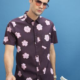 HIGHLANDER Slim Fit Floral Printed Cotton Casual Shirt-image-36