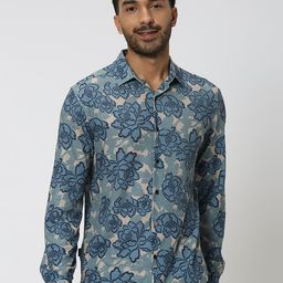 Mufti Slim Fit Floral Printed Spread Collar Casual Shirt-image-53