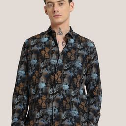 Banana Club Men Abstract Printed Spread Collar Classic Slim Fit Casual Shirt-image-99