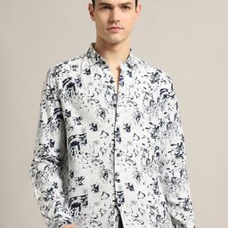 Banana Club Men Abstract Nautical Printed Spread Collar Slim Fit Casual Shirt-picture-3