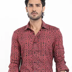 RARE RABBIT Comfort Slim Fit Geometric Printed Cotton Casual Shirt-image-32