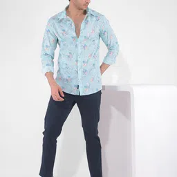 Numero Uno Slim Fit Floral Printed Cutaway Collar Cotton Casual Shirt-image-60