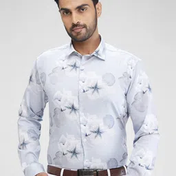 Park Avenue Floral Printed Cutaway Collar Curved Cotton Slim Fit Formal Shirt-image-65