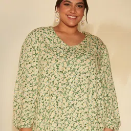 20Dresses Plus Size Green And White Floral Printed Peter Pan Collar Casual Shirt-picture-51