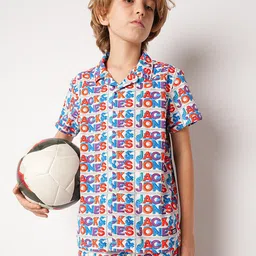 Jack & Jones Junior Boys Typography Printed Cuban Collar Casual Shirt-image-3