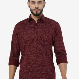 Greenfibre Micro Ditsy Printed Spread Collar Cotton Casual Shirt-image-98