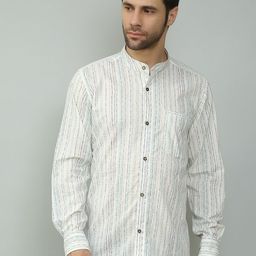 Spring Soul Comfort Vertical Striped Mandarin Collar Cotton Casual Shirt-image-78