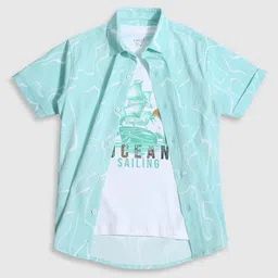CAVIO Boys Standard Abstract Printed Spread Collar Short Sleeves Casual Shirt With T-shirt-image-68