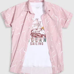 CAVIO Boys Standard Abstract Printed Pure Cotton Shirt With T-Shirt-image-83