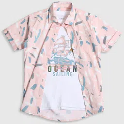 CAVIO Boys Standard Graphic Printed Pure Cotton Shirt With T-Shirt-image-96