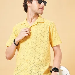 YU by Pantaloons Self Design Lapel Collar Short Sleeves Regular Fit Casual Shirt-image-3