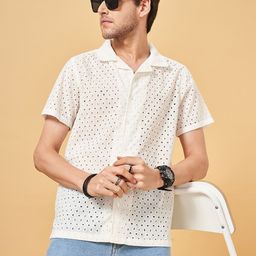 YU by Pantaloons Self Design Spread Collar Short Sleeves Casual Shirt-image-4