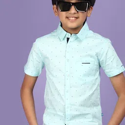 V-Mart Boys Spread Collar Short Sleeves Printed Casual Shirt-32