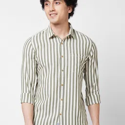 SPYKAR Vertical Striped Spread Collar Cotton Casual Shirt-picture-7