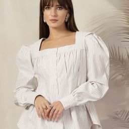 plusS Women Opaque Striped Casual Shirt-picture-53