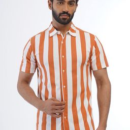 ONE SKY Straight Vertical Stripes Cutaway Collar Cotton Casual Shirt-image-31