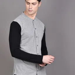 Campus Sutra Grey Classic Band Collar Cotton Casual Shirt-image-47