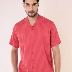 Beyoung Classic Vertical Stripes Oversized Cuban Collar Cotton Casual Shirt-image-10