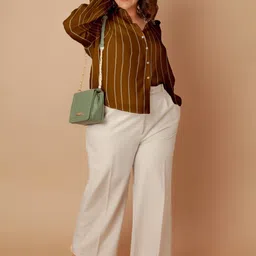 Zink Curve Plus Size Tailored Fit Vertical Striped Drop-Shoulder Sleeves Casual Shirt-image-4