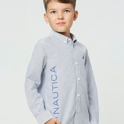 Nautica Boys Premium Fit Vertical Striped Button-Down Collar Pure Cotton Casual Shirt-picture-12