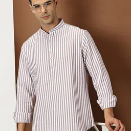 INVICTUS Men Original Band Collar Vertical Striped Cotton Slim Fit Casual Shirt-image-56