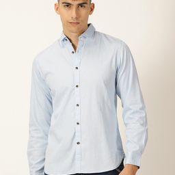 Mast & Harbour Blue Classic Slim Fit Opaque Cotton Casual Shirt-image-29