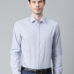 Matinique Men Blue Opaque Striped Formal Shirt-image-100