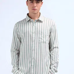 Flying Machine Men Spread Collar Vertical Striped Cotton Casual Shirt-image-52