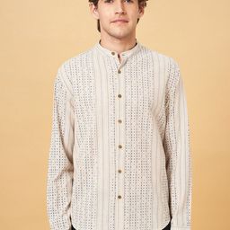 indus route by Pantaloons Vertical Striped Band Collar Cotton Casual Shirt-image-14