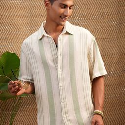 LOCOMOTIVE Premium Mocklino Dobby Striped Oversized Shirt-image-7