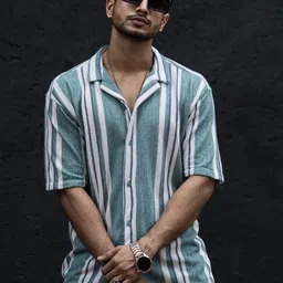 Maniac Classic Regular Fit Striped Cuban Collar Short Sleeve Cotton Casual Shirt-image-38