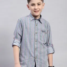 Monte Carlo Boys Classic Multi Stripes Opaque Striped Casual Shirt-picture-41